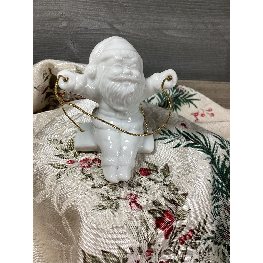 Vintage Midwest Importers Ceramic Santa Claus Ornament on Swing White 1980s